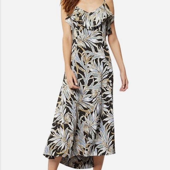 Witchery tropical botanical earth print high low hem viscose midi dress - Picture 2 of 9